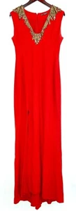 Alexander McQueen • $6700 Red Silk Crepe Beaded Top Slit Front Gown Sz. 44 EUC!! - Picture 1 of 7