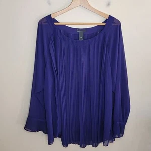 NWT Lane Bryant | Long Sleeve Pleated Purple Sheer Blouse Plus Size 22/24 - Picture 1 of 7