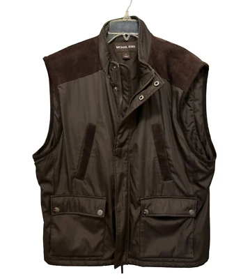 Men's Large Vest Michael Kors Suede Nylon Brown Full Zip Pockets - Image 1 of 4
