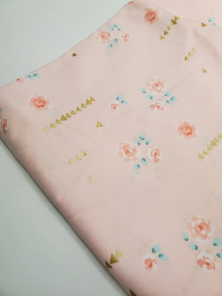 Violet Craft Fabric Floral Michael Miller Cotton Gold Metallic Pink FAT QUARTER - Image 1 of 1