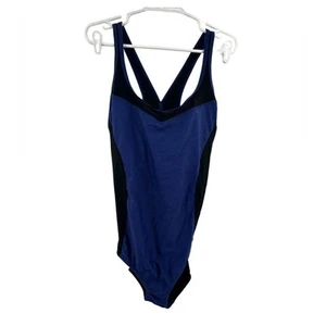 Speedo Black and Blue Women's One Piece Swimsuit XXL striped racer back vacation - Picture 1 of 9