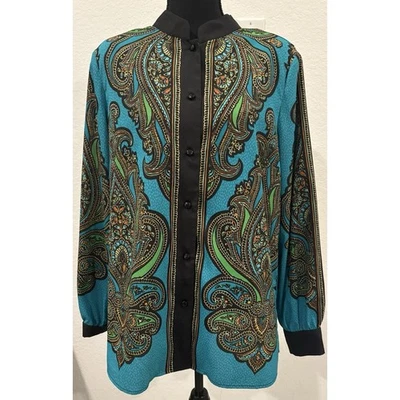 Blusa Bob Mackie colorida manga larga con botones talla grande Foto 1 de 4