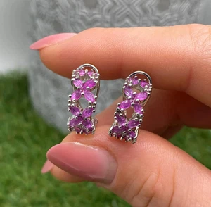 Ruby natural gemstone Earrings, sterling silver 925, gold plated - Picture 1 of 3