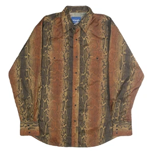 WRANGLER Hombre Marrón y Beige Estampado de Serpiente Camisa L Poliéster Botón - Imagen 1 de 6