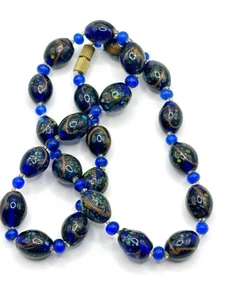 Vintage Art Glass Necklace Goldstone Swirl Spattered Glass Beads - Picture 1 of 5