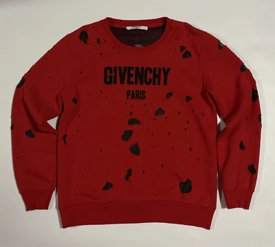 Moletom Givenchy Paris vermelho desgastado rasgado destruído com capuz algodão Tamanho: XL - Imagem 1 de 4