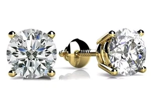 2.00 Ct G VS2 Round Cut Lab Grown Diamond Stud Earrings 14k Yellow Gold - Bild 1 von 1