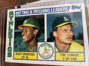 1984 Topps Athletics Batting & Pitching Leaders Card # 156 Rickey Henderson Mint
