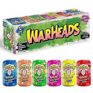 Sour Fruity Soda with Classic Warheads Flavors Pack of 12 12oz Cocktail Mixer - Picture 1 of 3
