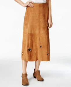 FAIR CHILD Size M Grommet Detail Faux Suede Midi Skirt CAMEL - Picture 1 of 1
