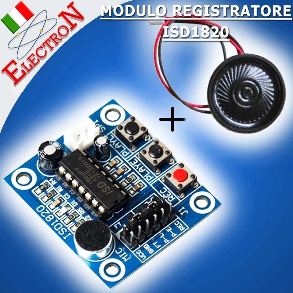 ELECTRON ITALIA Modulo Registratore Riproduzione Vocale ISD1820 +Microfono Audio sound recording