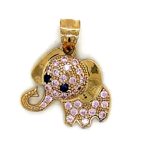 14K CZ PINK AND BLUE ELEPHANT PENDANT - Picture 1 of 1