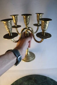 Vintage Hand Made Solid Brass 4 Arm 5 Candle Holder Candelabra Traditional - Picture 1 of 6