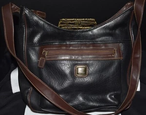 Weißer Hirsch Kunstleder Tasche schwarz braun gefüttert Front Reißverschlussfach Reißverschluss - Bild 1 von 7