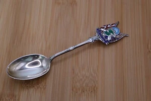 Cuchara de recuerdo con escudo esmaltado con sello del Reino Unido de plata esterlina 1955 de Nueva Zelanda 13,8 g - Imagen 1 de 4