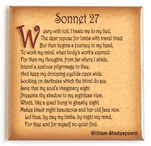 Sonnet 27 FRIDGE MAGNET (3 x 3 inches) William Shakespeare - Picture 1 of 3