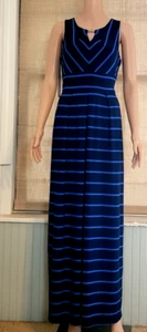 Liz Claiborne Blue Chevron Striped Keyhole Neck Maxi Dress Size M - Picture 1 of 10