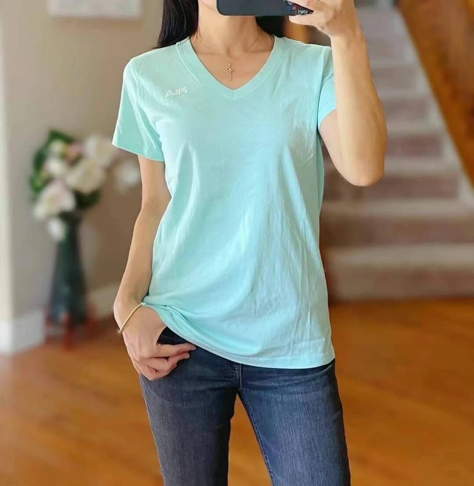 Fila Top Womens Small Blue V Neck Short Sleeve Logo 100 Cotton Active Workout