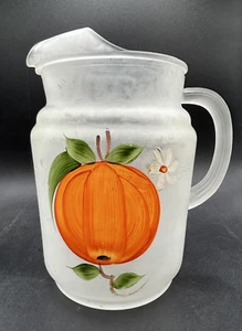 Frosted Orange Juice Pitcher With Ribbed Handle Vintage - Picture 1 of 11