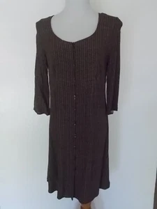 JJILL Burgunderrot Schwarz Beige Hellbraun Blumen Viskose 3/4 Ärmel Knopfleiste KLEID MP M P - Bild 1 von 4