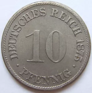 Münze Deutsches Reich Kaiserreich 10 Pfennig 1875 H in fast Stempelglanz - Bild 1 von 4