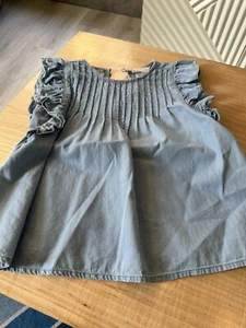 J. Crew Crewcuts Girls Blue Chambray Flutter Sleeve Top. Size Xs - Picture 1 of 6