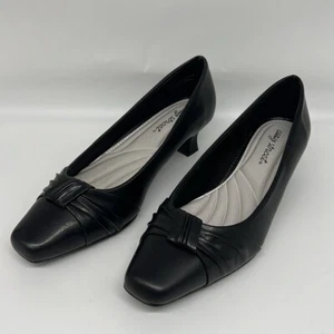 Easy Street Black Waive Pumps Hourglass Block Kitten Heel Ruched Square Toe 7.5 - Picture 1 of 16
