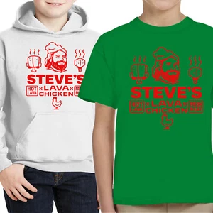 Steve's Lava Chicken T-Shirt Chicken Jockey Hoodie Kids Boys Girls Tee Gift - Picture 1 of 10