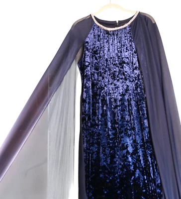 Vestido RM Richards Maxi Terciopelo Terciopelo Para Mujer 12 Azul Adjunto Capa Formal Boho Foto 1 de 4