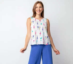 Habitat Pebble Cotton Boat Neck Tank Top White Tropical Cocktails Size XL - Picture 1 of 5