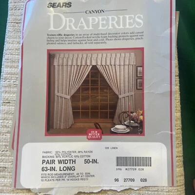 Cortinas plisadas Sears Canyon 50 W X 63 L color lino cortinas Pr de colección Foto 1 de 4