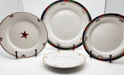 4 place setting Pier 1 Imports Celebration Plates Stars Gold Trim Holiday BCTR03 - Image 1 of 4