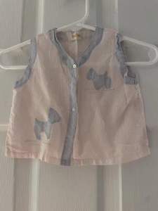 Vintage Infant Baby Girl Light Pink & Blue Sleeveless Top with Dog Appliqués - Picture 1 of 5