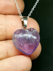 Collana ciondolo cuore vera ametista naturale con GARANZIA argento 925 NUOVA - Foto 1 di 3