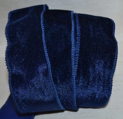 Wired Ribbon~Christmas Dark Blue Velvet~2"~Wavy~Wrinkle~Holiday~Wreath~Gift~Bow - Image 1 of 2