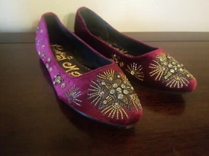 NAUGHTY MONKEY LABONGE Red Velvet Jeweled Embroidered Flats - Picture 1 of 8
