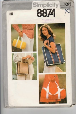 Vintage 1978 Simplicity Sewing Pattern 8874 Tote bags Totes 4 styles multi-use - Image 1 of 2