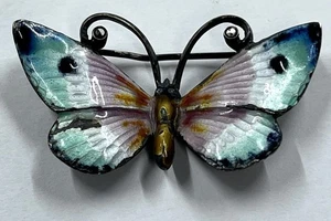 As Is Vintage Germany Multi Color Enamel Sterling Silver Butterfly Brooch (2) - Picture 1 of 11