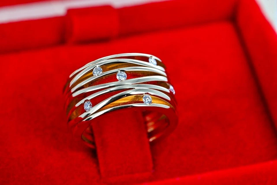 Anillo Omega oro 18ct damas talla J/49 con 6 diamantes - listo para usar Foto 1 de 4