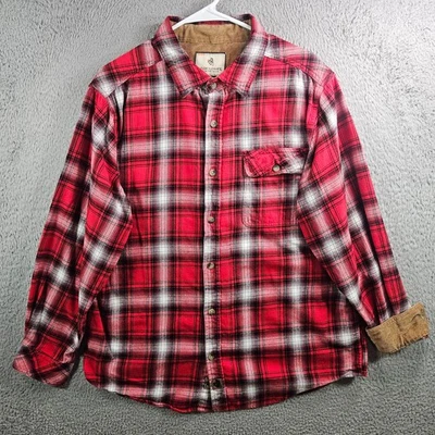 Legendary Whitetails Flannel Shirt Men Large Flip Cuff Red White Plaid - Image 1 of 4