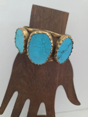 Howlite Bold Cuff Bracelet Faux Turquoise Brass - Image 1 of 4