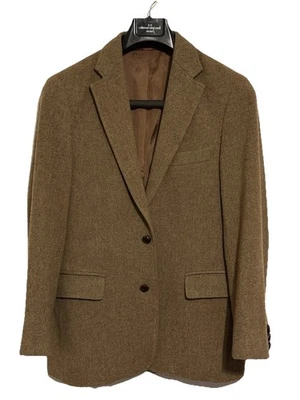J.Crew 38S Brown Yorkshire Moon Tweed Wool Sport Coat Herringbone Blazer Leather - Image 1 of 4