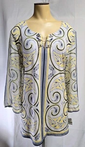 JM Collection Women's Tunic Blouse Black Yellow Geometric Chain Detail L - Picture 1 of 14