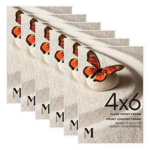 Mantello Front Loading White 4x6 Picture Frame - 4" x 6" Frames Pack of 6 - Picture 1 of 8