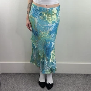 Y2K Vintage Seidenmischung Blumen Rüschen Maxirock Stretchbund Asymmetrisch  - Bild 1 von 10