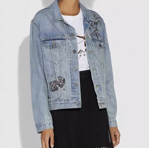 Giacca di jeans Coach Rexy Bling nuova senza etichette autentica taglia 0 $595