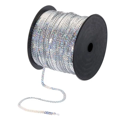 200 Iarde Piatto Paillette Striscia 4mm Laser Paillettes Tessuto Argento - Immagine 1 di 4