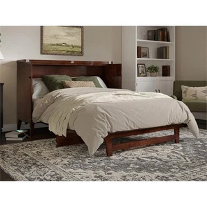 Santa Fe Queen Wood Murphy Bed Chest with Mattress & Built-in Charger in Walnut - Picture 1 of 19