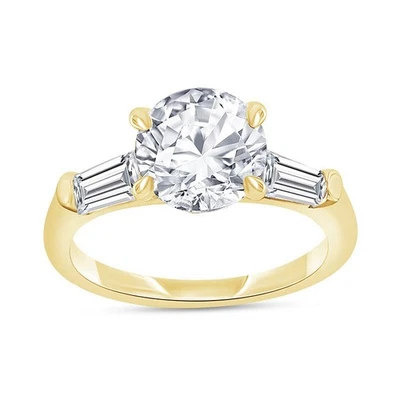 6.40Ct FG/VS Round Cut Lab Grown Diamond Three Stone Ring 14k Yellow Gold - Image 1 of 4