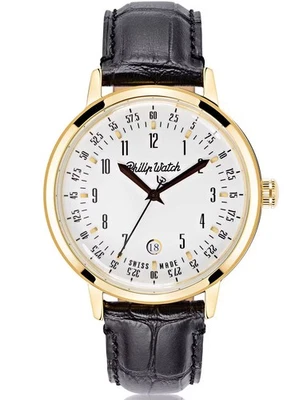 Swiss Watch Man Woman Philip Watch Leather Strap Gold Plated Aviator - Image 1 of 3